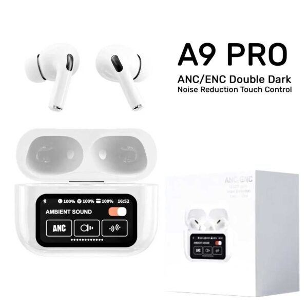 White New A9 Pro Apple Airpods Anc/enc Zhongkelqnxun Noise Reduction Touch Control Bluetooth 5.4 Wireless Earbuds
