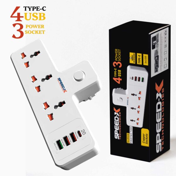 New 304puc Speed-x Premium Portable Power Strip 3socket+3usb+1type-c Port